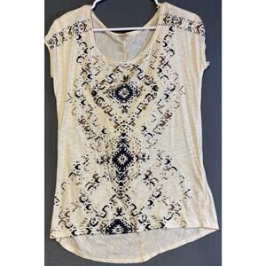 Reba Womens Top Medium Studded Tribal Tassels Cowgirl Western Light Cap Sleeve